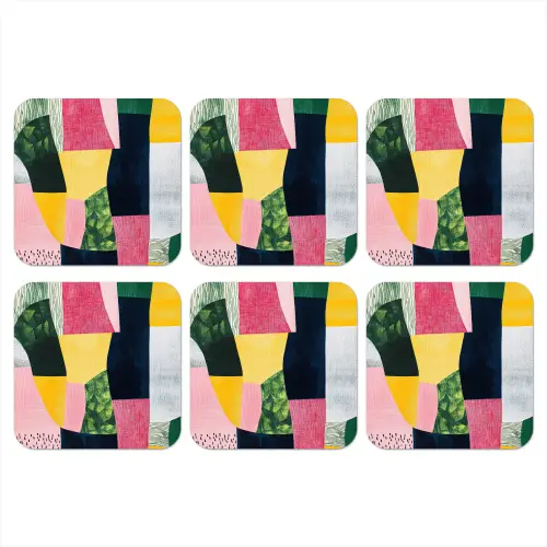 Abstract - Roze - Lappen - Vormen - Geel onderzetter kurk middel -3d