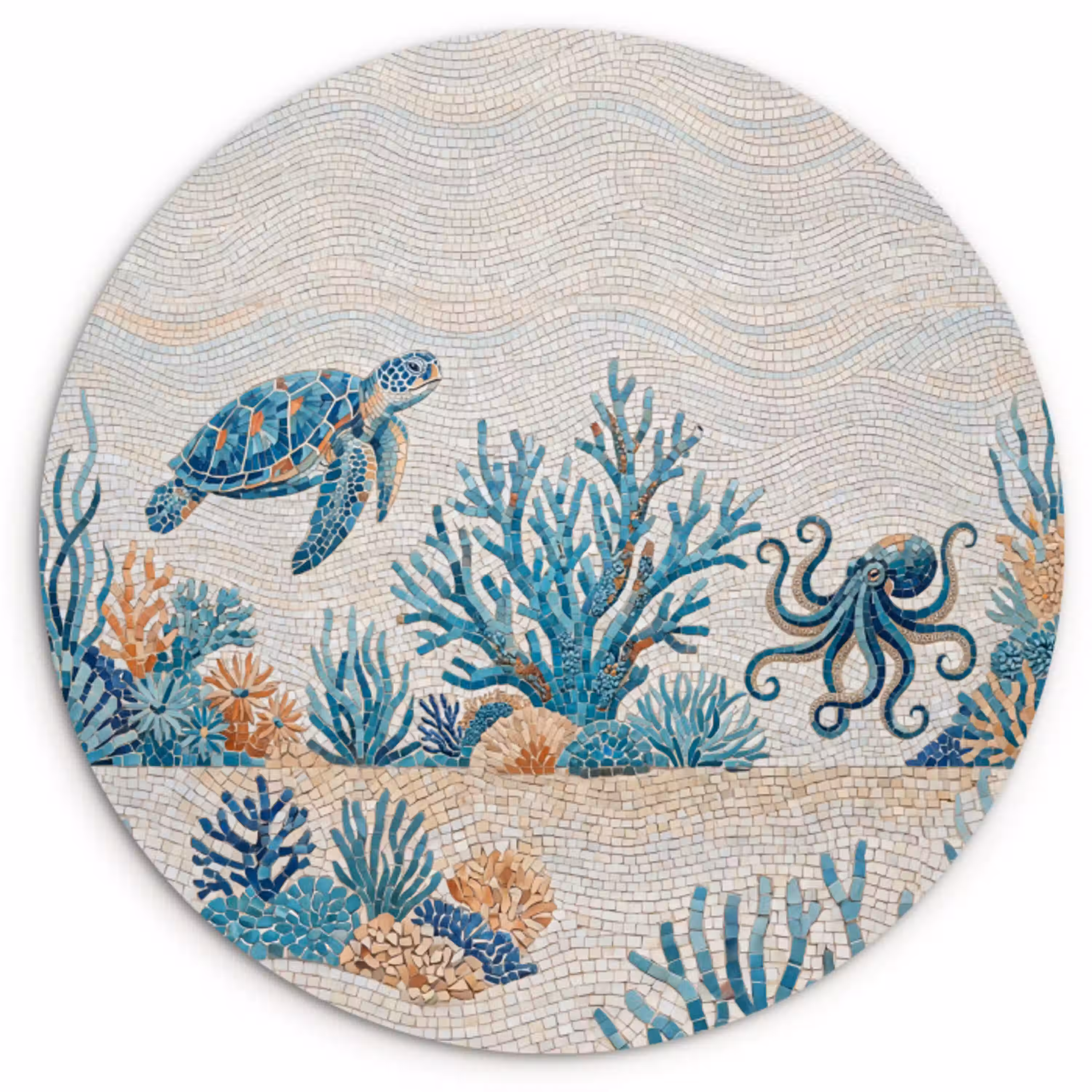 Dieren - Onderwater - Natuur - Mozaïek - Blauw Wandcirkel kunststof plaat 5mm dik klein -3d
