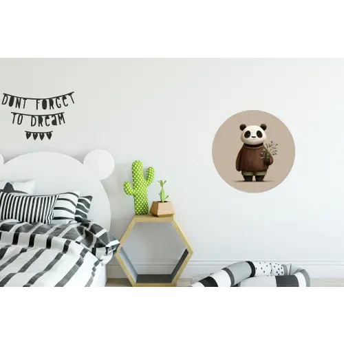 Panda - Blauwe bloemen - Zachtheid Wandcirkel aluminium klein -kinderkamer