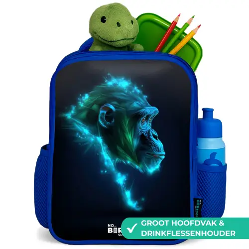 Neon silhouet van een chimpansee Kinderrugzak - Blauw middel -inhoud_NL