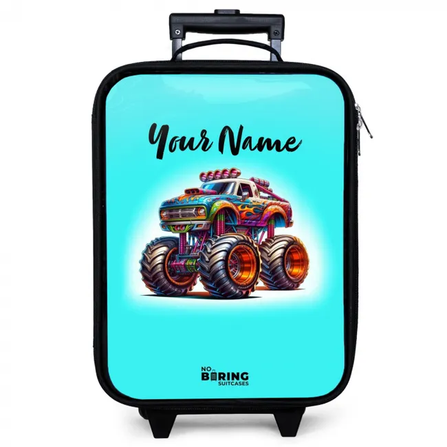 Monstertruck op Lichtblauwe Achtergrond Kinderkoffer - Zwart klein -zzz_website3d