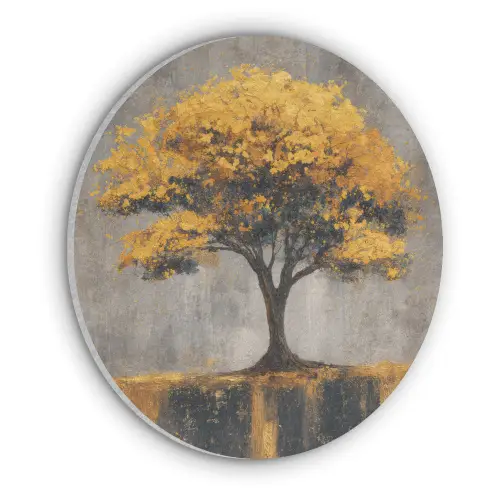Boom - Bladeren - Goud - Abstract Akoestische PET Vilt - Rond klein -3d