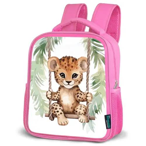 Luipaard - Dier - Kinderen - Jungle Kinderrugzak - Roze middel -schuin