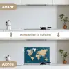Wereldkaart - Donkerblauw - Beige keuken achterwand spatscherm klein -voor_na_FR