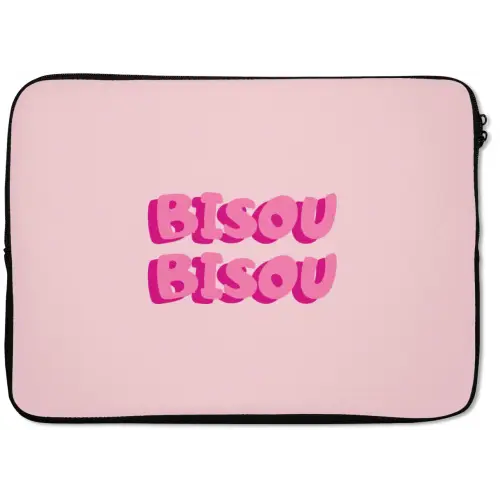 Bisou - Roze - Dikke letters laptophoes neopreen klein -zkaufland3dotto