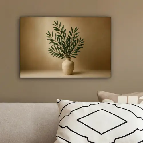 Vaas - Olijftakken - Bladeren - Beige canvas 2cm klein -sfeer3