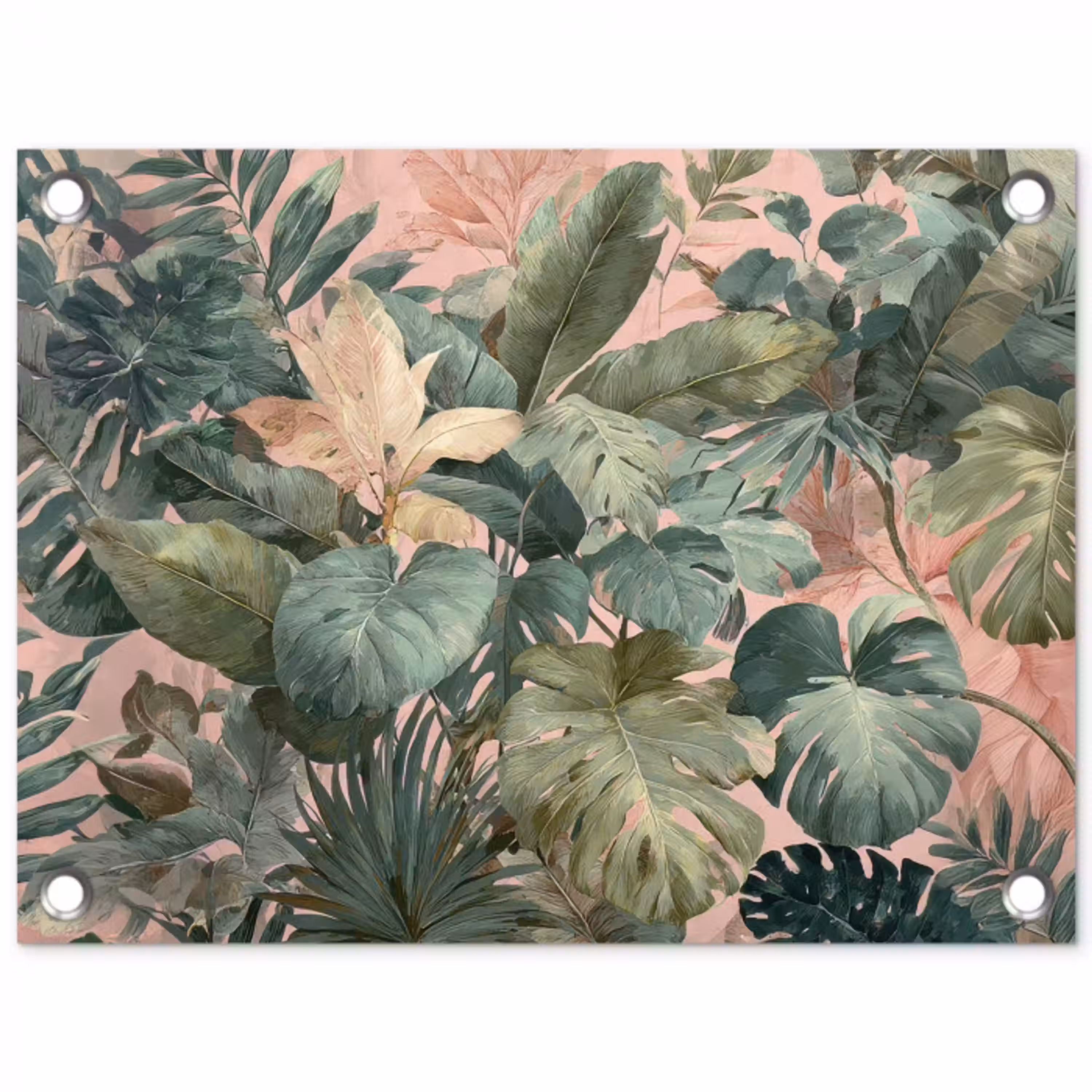 Compositie van bladeren - Groen - Roze tuinposter los doek klein -3d