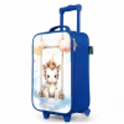 Witte baby eenhoorn op een schommel in de wolken Kinderkoffer - Blauw klein -productfoto_schuin