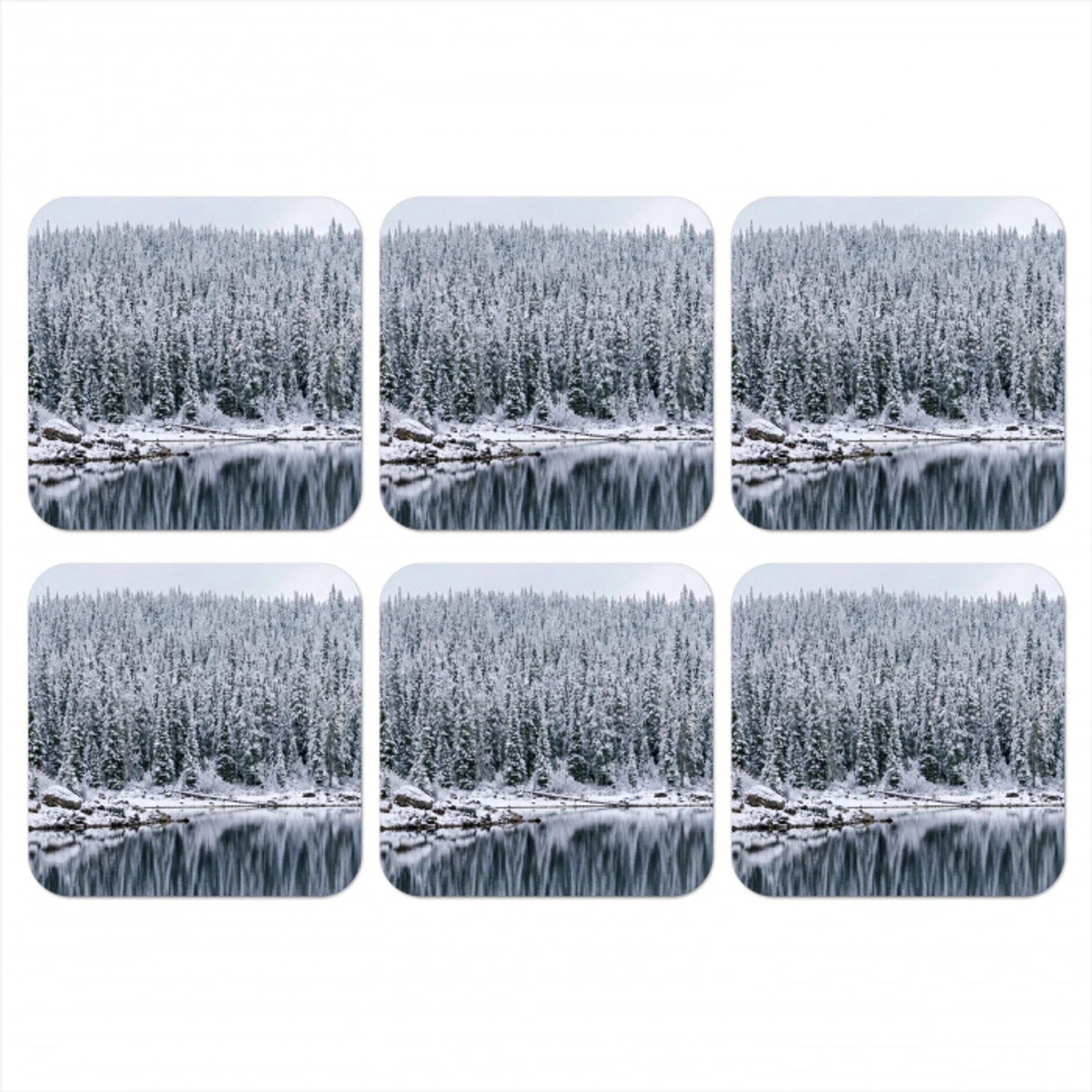 Bos - Reflectie - Meer - Winter - Serene onderzetter kurk middel -3d