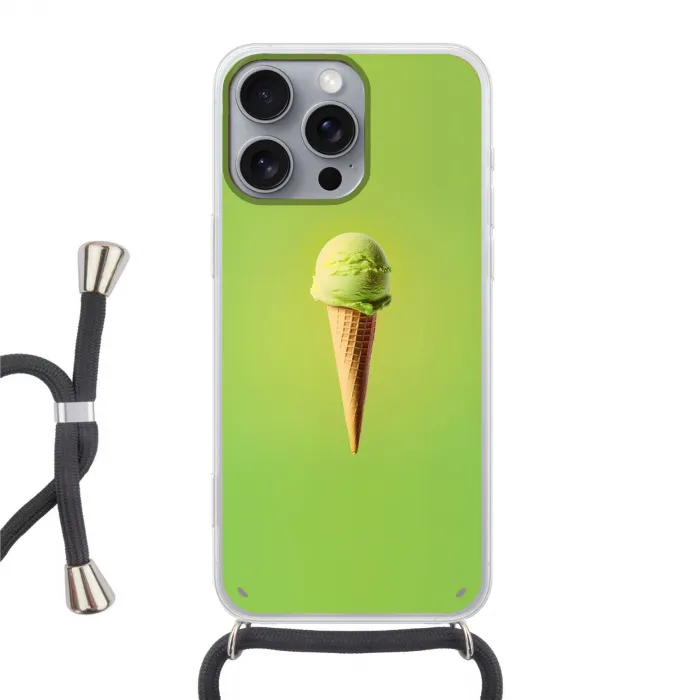 Hoorntje - Schepijs - Groen Hoesje iPhone 16 Pro Max met koord klein -3d