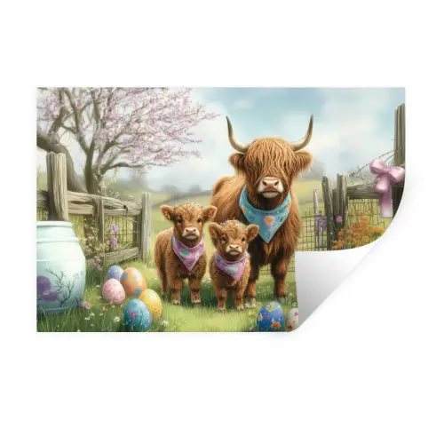 Schotsehooglanders - Paaseieren - Lente Muursticker klein -3d