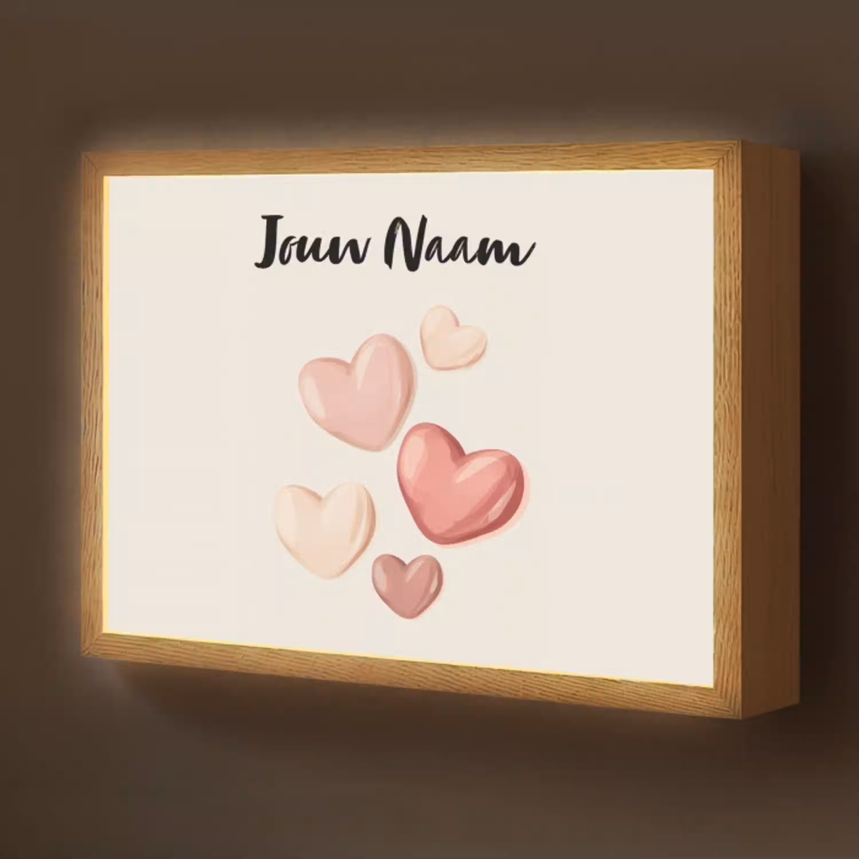 Hartjes - Roze - Minimalistisch - Illustratie Light Box met batterij (Wandlamp kind) middel -z3d_website