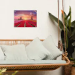 Tulpenvelden met windmolens bij zonsondergang tuinposter los doek klein -sfeer7