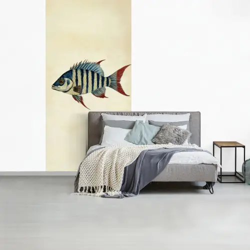 Gestreept - Donkerblauw - Rugvin - Vis fotobehang vinyl groot -slaapkamer