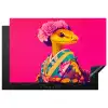 Hagedis - Bloemen - Roze - Kimono Inductie beschermer vinyl 3mm klein -3d