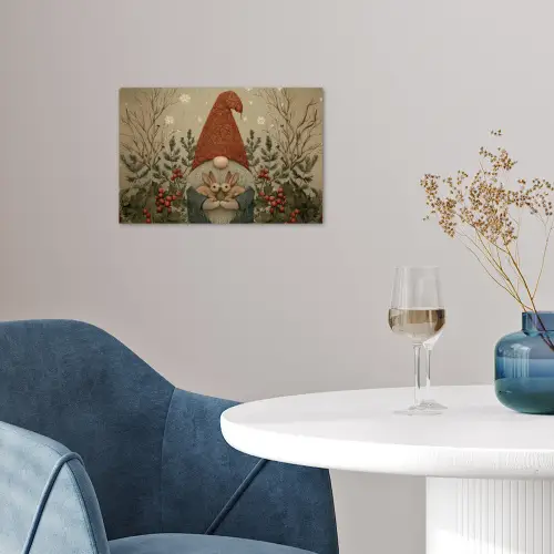 Kerstgnome - Konijntjes - Kleurrijk poster papier klein -sfeer3
