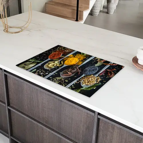 Kruiden - Lepel - Specerijen - Zwart - Keuken Inductie beschermer vinyl 3mm klein -sfeer8