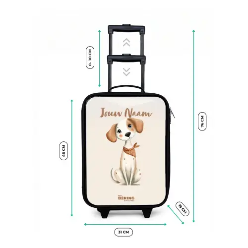 Bruin gevlekte pup op een beige achtergrond Kinderkoffer - Zwart klein -productfoto_formaten