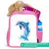 Springende dolfijn in aquarelspetters Kinderrugzak - Roze middel -inhoud_UK