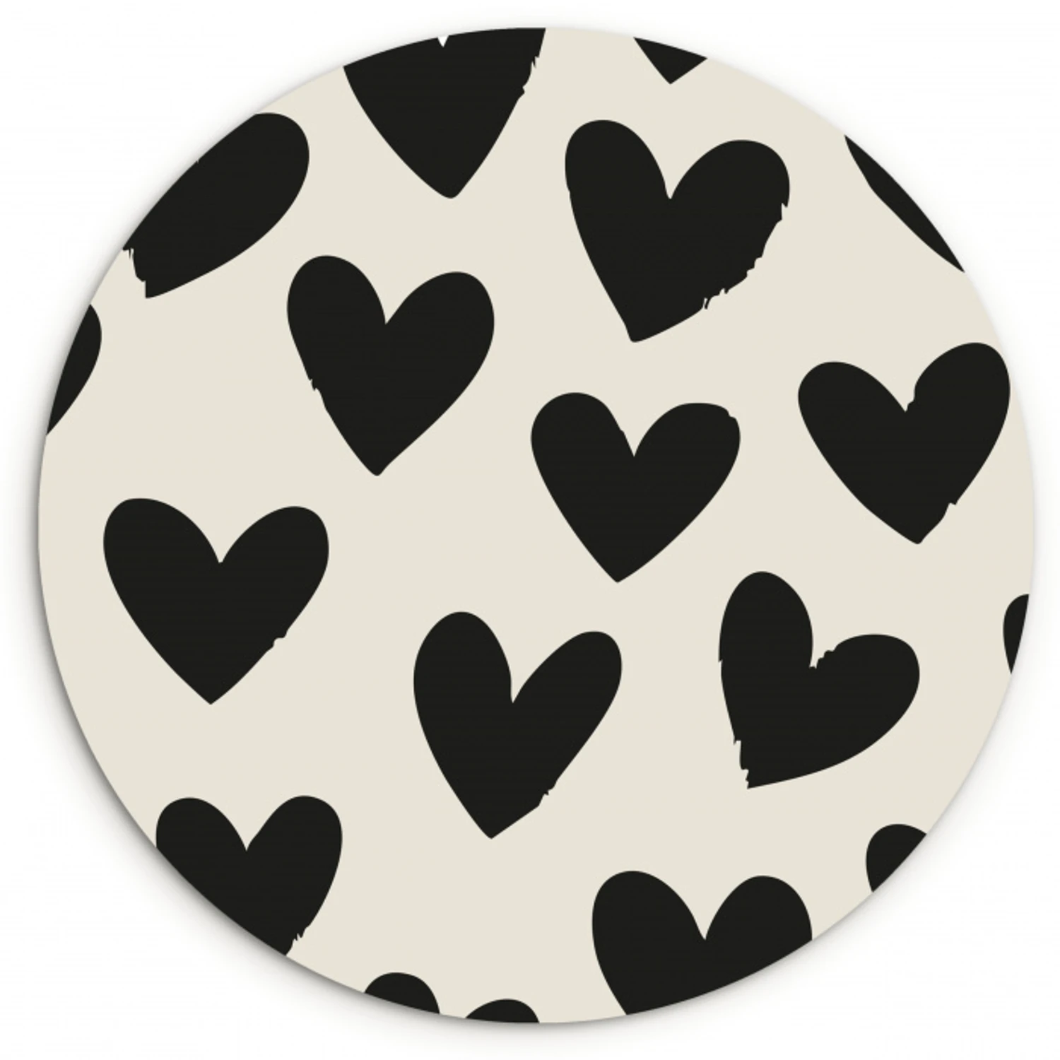 Hartjes - Zwart - Beige Wandcirkel kunststof plaat 5mm dik klein -3d
