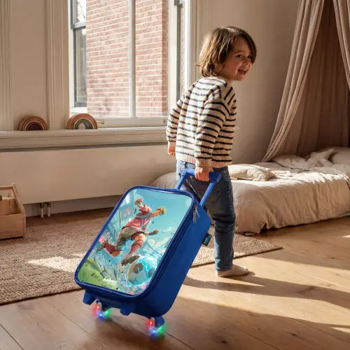 Voetbal - Jongen - Stadion - Elektrisch Kinderkoffer - Blauw klein -sfeer1
