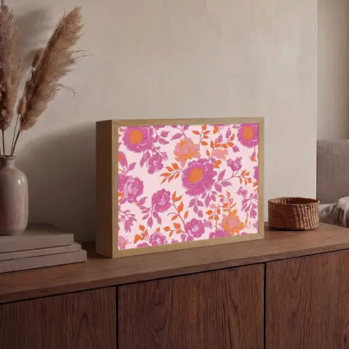 Bloemenpatroon - Roze - Oranje - Bloemen Light Box met batterij (Wandlamp) middel -sfeer2