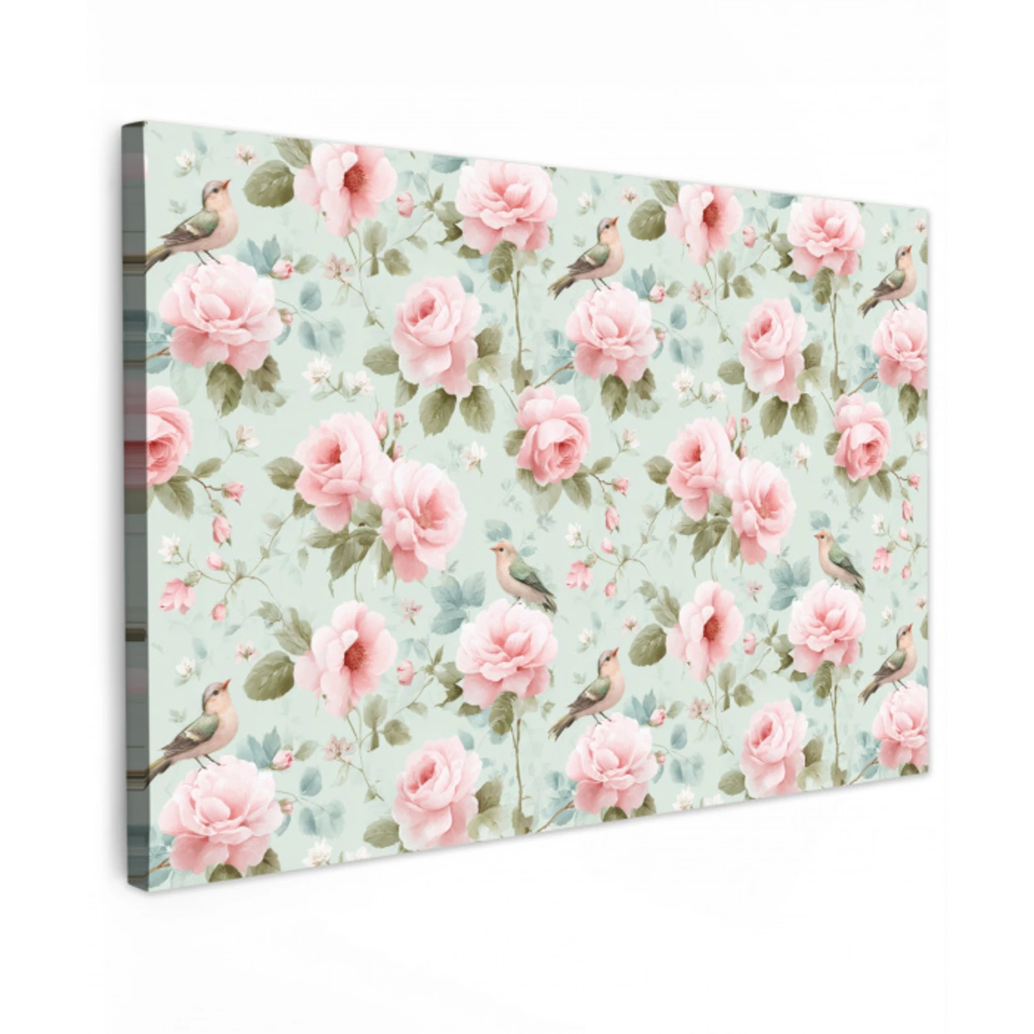 Rozen - Vogels - Pastel - Kleurrijk Tuinposter op houten frame 2 cm dik klein 845 -3d