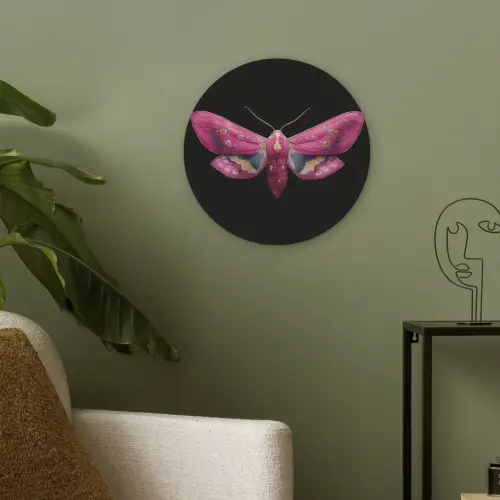 Vlinder - Roze - Nachtvlinder Akoestische PET Vilt - Rond klein -sfeer2
