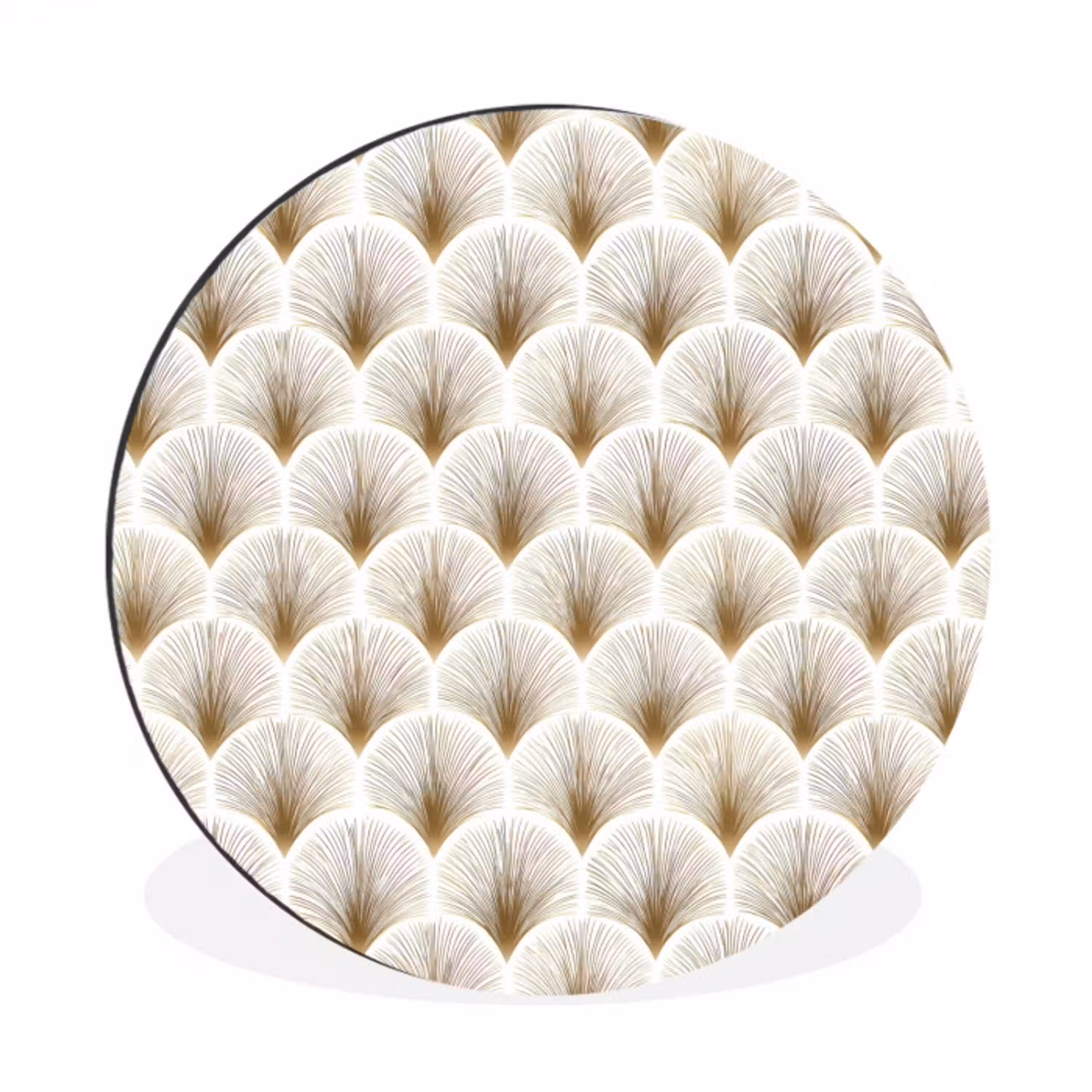 Waaiers - Art Deco - Elegant - Goud - Wit Wandcirkel aluminium klein 190 -3d