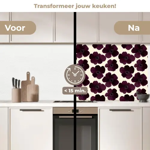 Bloemen - Aquarel - Paars keuken achterwand 2 middel 871 -voor-na2_NL