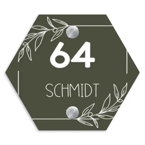 Olijfgroen - Modern Naambord Hexagon klein -3d