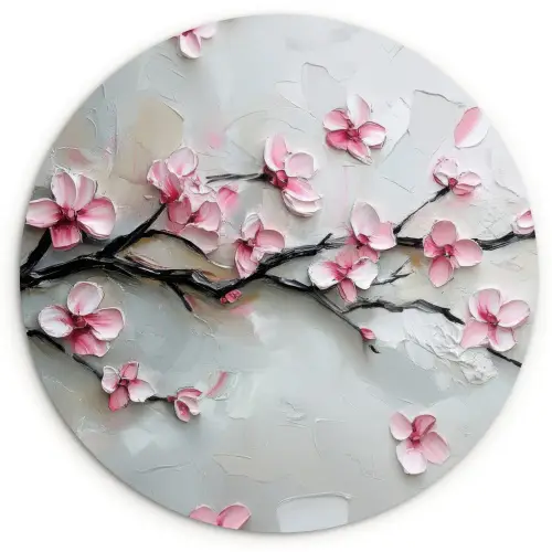 Bloesem - Kunstzinnig - Roze - Sakura Wandcirkel kunststof plaat 5mm dik klein -3d