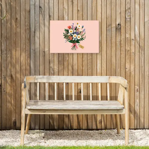 Margrieten - Boeket - Strikje - Roze Tuinposter op houten frame 2 cm dik klein -sfeer4