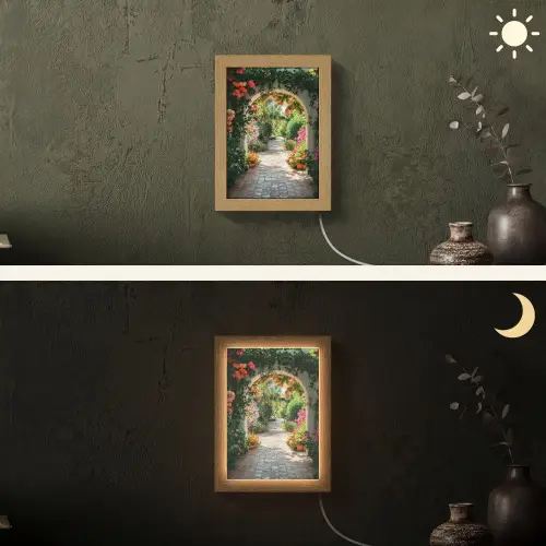 Doorkijk - Bloemen - Natuur - Bloementuin Light Box met kabel (Wandlamp) klein -sfeer3