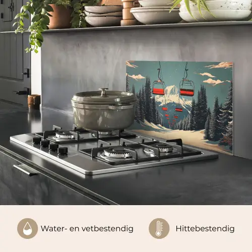Sneeuw - Skilift - Rood - Bomen keuken achterwand spatscherm klein -usp_NL