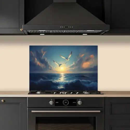 Meeuwen - Zee - Wolken -Blauw keuken achterwand spatscherm klein -sfeer1