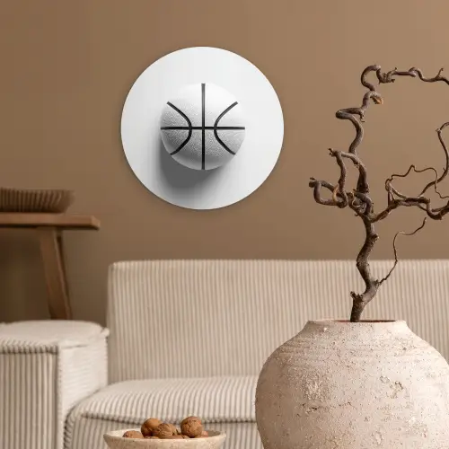 Basketbal - Wit - Schaduw - Lijnen Wandcirkel kunststof plaat 5mm dik klein -sfeer1