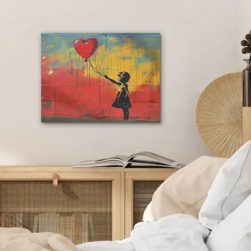 Banksy - Kunst - Graffiti - Meisje - Street art PET vilt klein -sfeer3