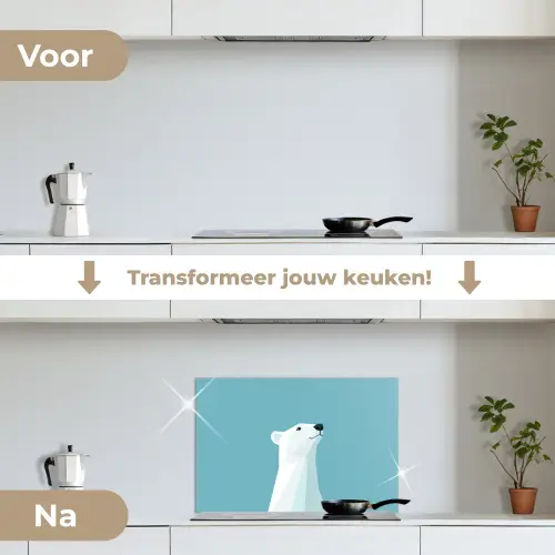 Ijsbeer - Lichtblauw - Minimalistisch keuken achterwand spatscherm klein -voor_na_NL