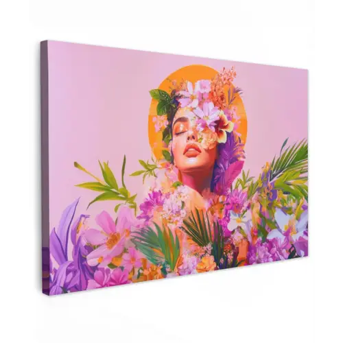 Vrouw - Abstract - Cirkel - Bloemen Tuinposter op houten frame 2 cm dik klein -3d
