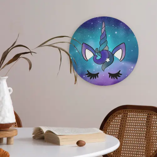 Eenhoorn - Sterrenhemel - Ster - Blauw Akoestische PET Vilt - Rond klein -sfeer3
