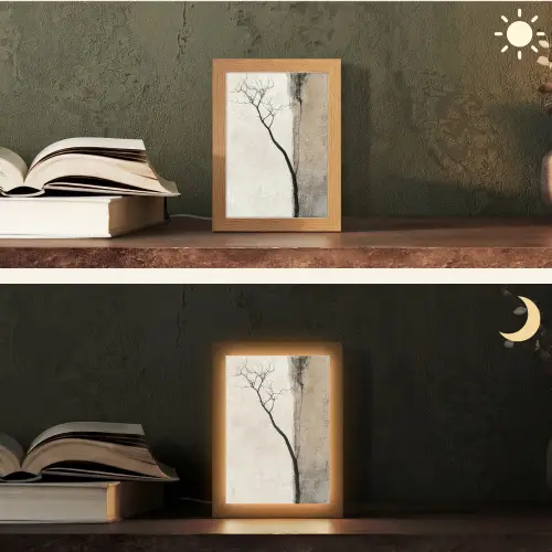 Wabi sabi - Plant - Beige Light Box met kabel (Tafellamp) klein -sfeer3