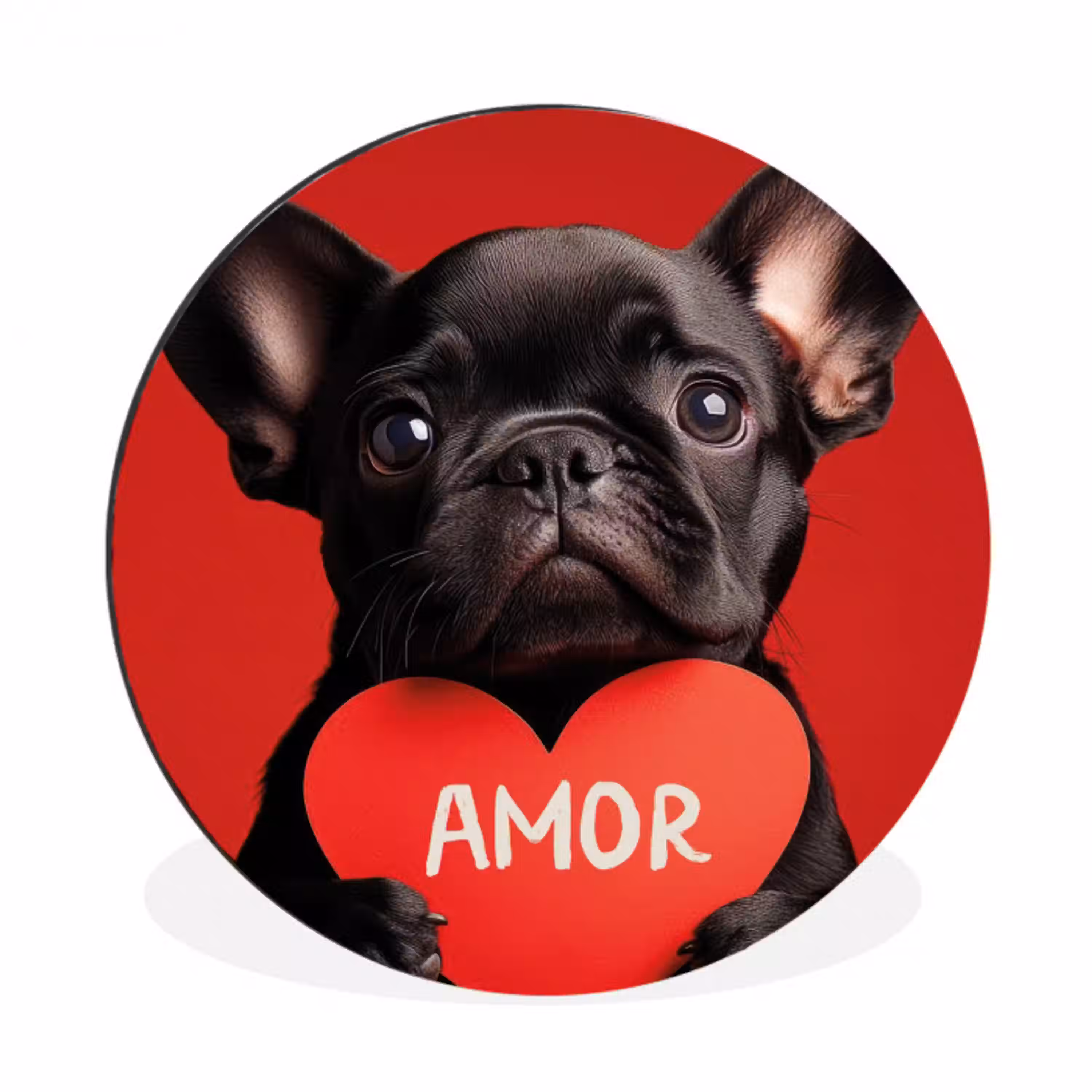 Amor - Hond  - Hartje - Rood Wandcirkel aluminium klein -3d