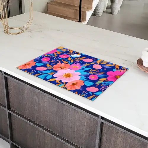 Bloemen - Blauw - Roze Inductie beschermer vinyl 3mm klein -sfeer8