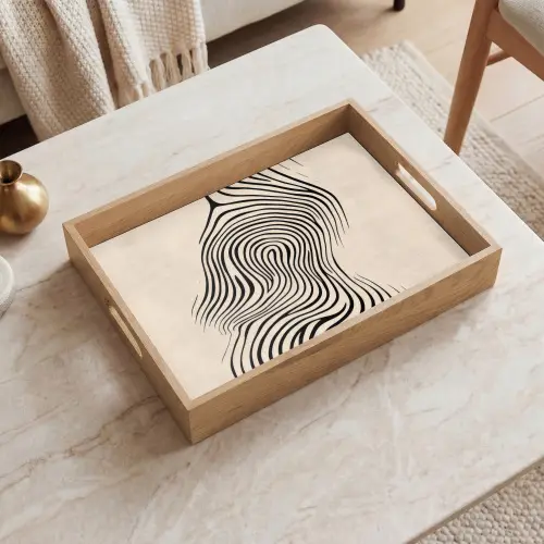 Lijnen - Abstract - Golvend - Zwart Dienblad Rechthoek middel -sfeer1