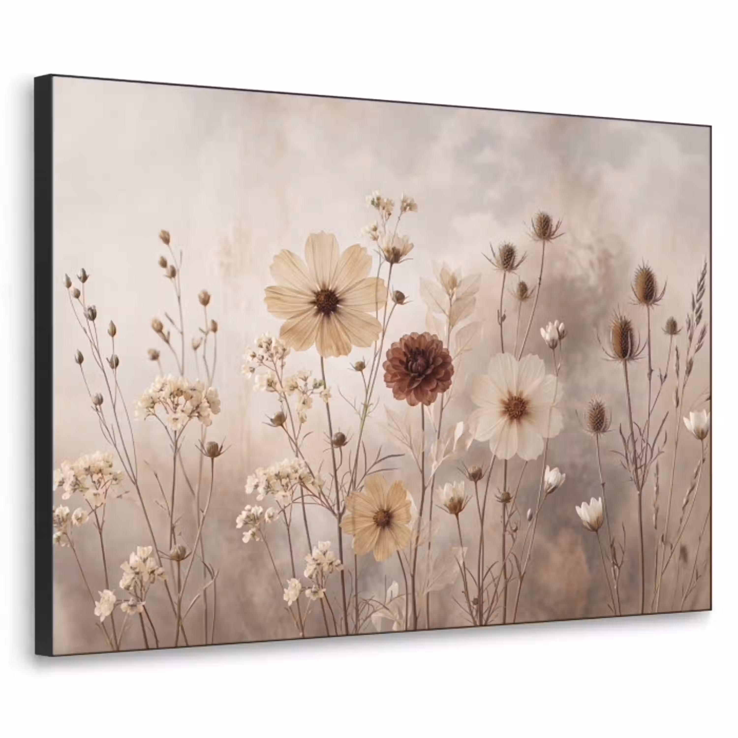 Wilde bloemen - Botanisch - Vintage - Natuur - Rustiek Textielframe zwart klein -3d