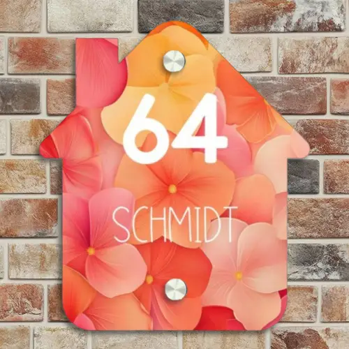 Oranje bloemenmix - Modern Naambord Huisje klein -sfeer6