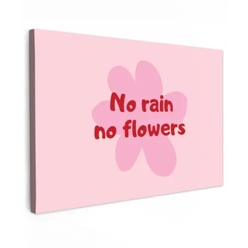No rain no flowers - Bloem - Roze Tuinposter op houten frame 2 cm dik klein -3d
