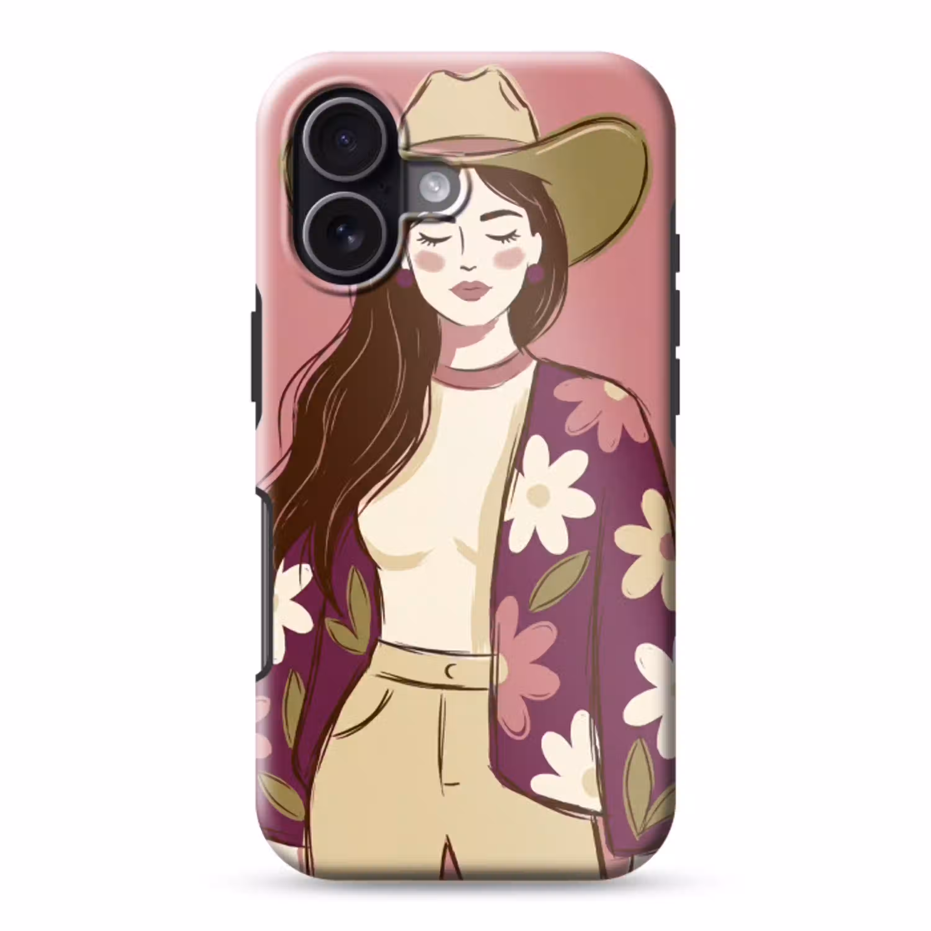 Vrouw - Hoed - Portret - Illustratie - Roze Toughcase MagSafe Apple iPhone 17 klein -3d