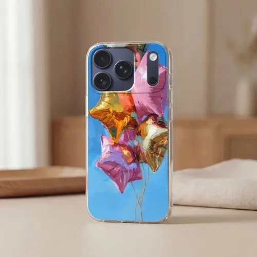 Ballonnen - Goud - Stervorm - Roze Telefoonhoesje iPhone 17 Pro klein -sfeer2